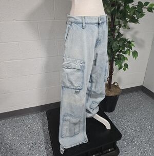 Pacsun Baggy Cargo Light Indigo Cotton Wide Leg Skater Jeans Size 32 Unisex L